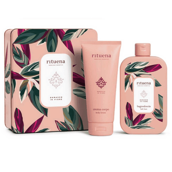 Rituena Damasco in Fiore Gift Set in Scatola di Latta (Bagno Doccia 400ml + Crema Corpo 200ml)