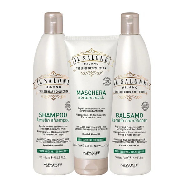 Alfaparf Il Salone Milano Keratin Shampoo 500ml + Mask 250ml + Leave-in Spray 200ml