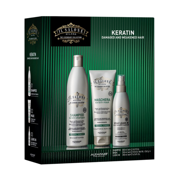 Alfaparf Il Salone Milano Keratin Shampoo 500ml + Mask 250ml + Leave-in Spray 200ml
